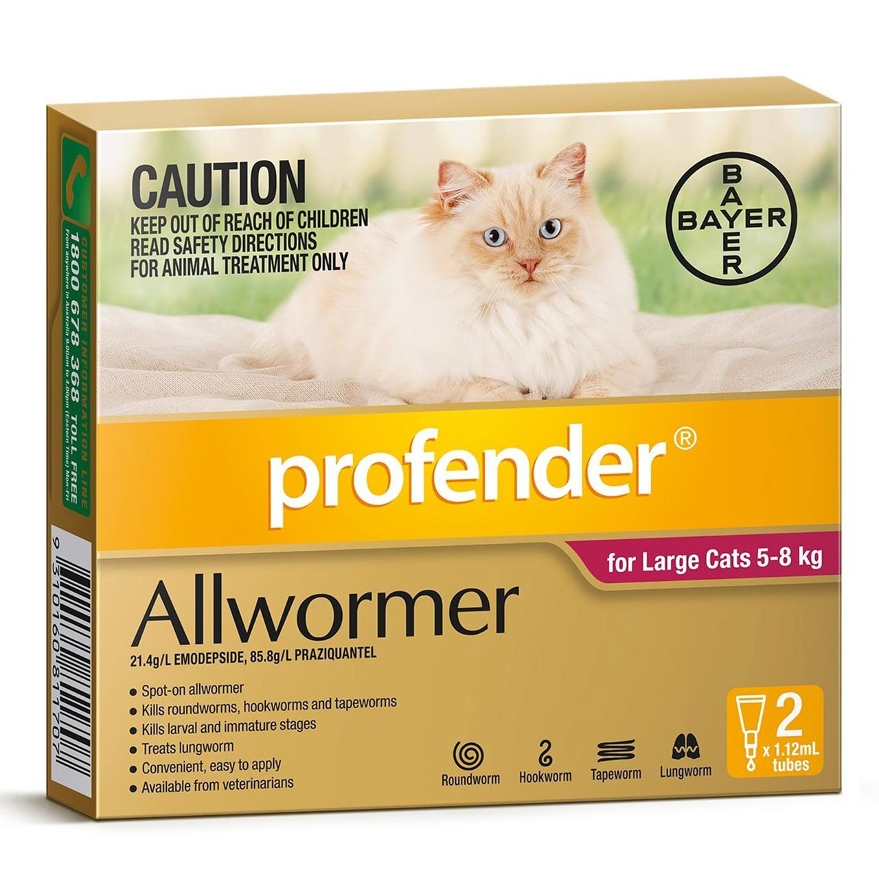 Bayer Profender Allwormer for Large Cats 5kg to 8kg 2 Pack