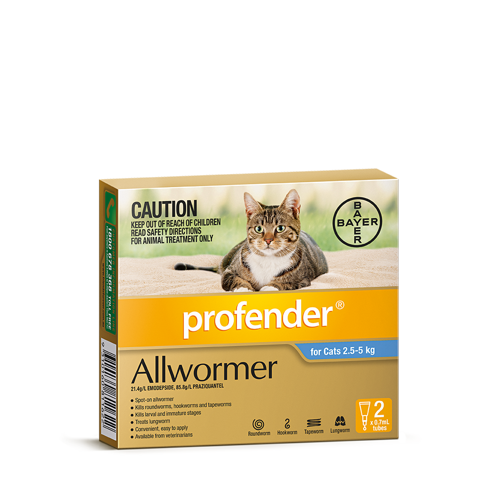 Bayer Profender Allwormer for Cats 2.5kg to 5kg 2 Pack